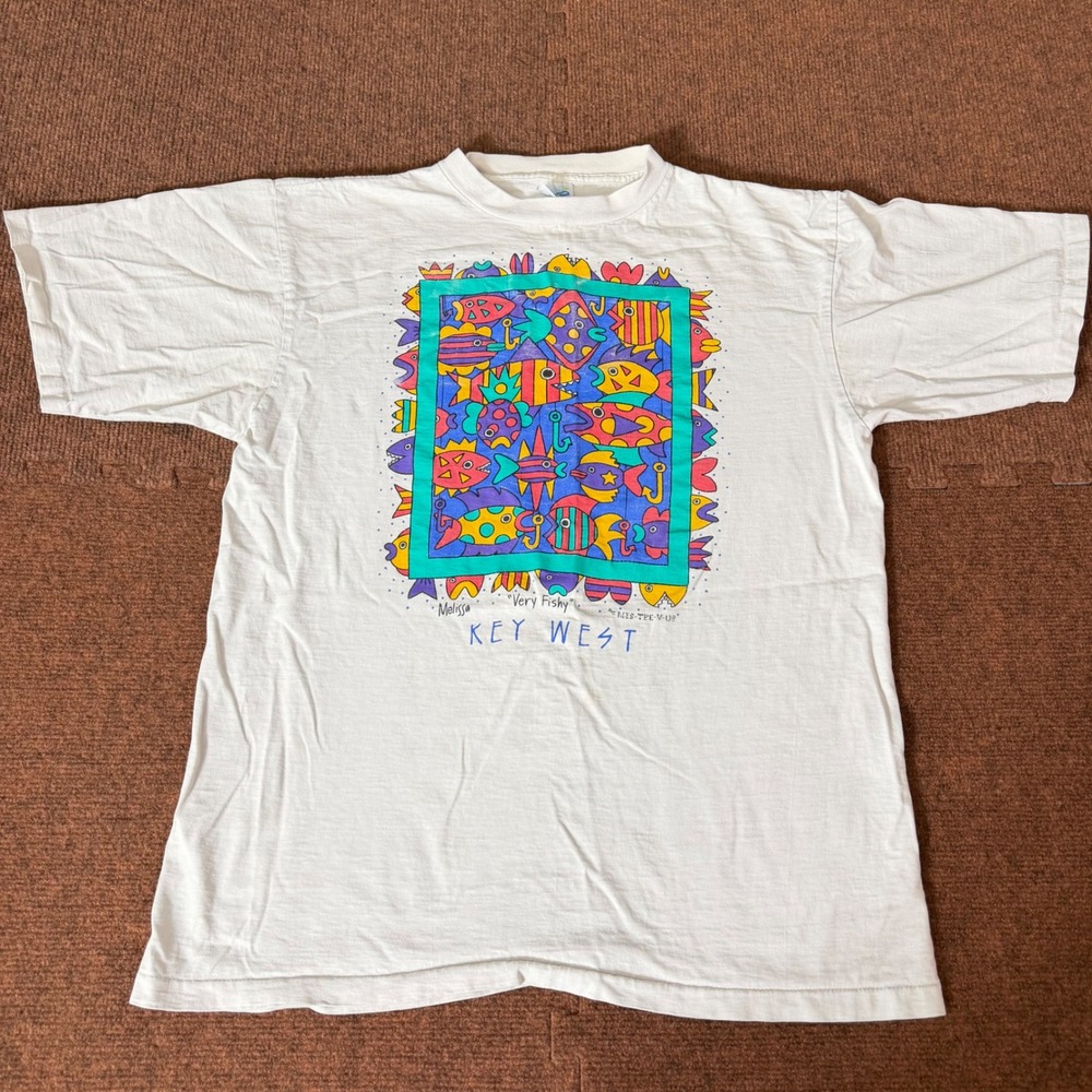 Vintage 1992 Alore Key West Very Fishy TShirt XL White Single Stitch Melissa Art
